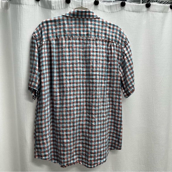 Jos.A.Bank Mens 100% Linen Blue and Pink Check Button Front Shirt Large - Picture 3 of 9